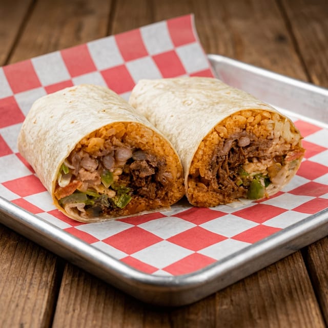 Lunch Barbacoa Burrito.